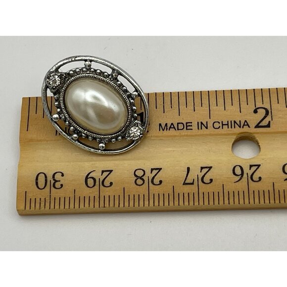 2 Pairs Pierced Earrings Gold Silver Tones Faux Pearls Clear Rhinestones - Picture 10 of 13